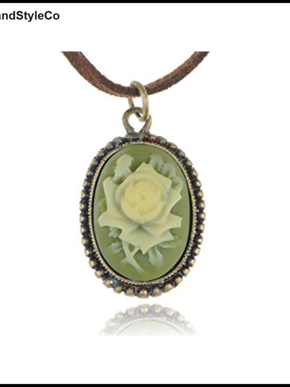 Vintage Faux Suede Enamel Rose Oval Pendant Necklace Adjustable Hook